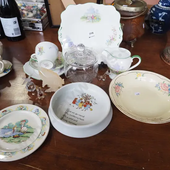 child's bowl, crystal lidded canister, trio etc