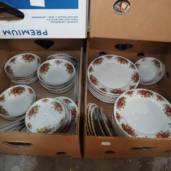 2x boxes;  floral spray Chinese dinner items - red dots