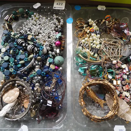 2x plastic trays of costume jewellery - blue dots