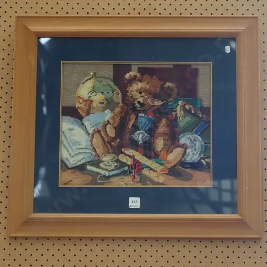 framed needlework - teddy bears