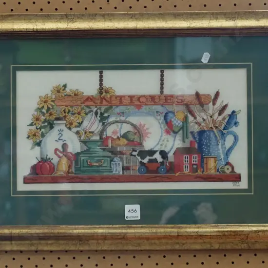 framed needlework - antiques