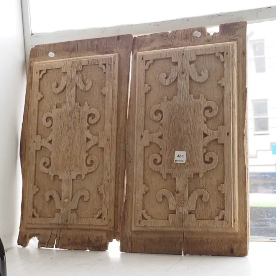 2x carved oak panels