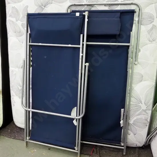 2x alloy and canvas sun loungers 