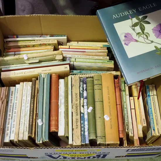 box of gardening and other books
