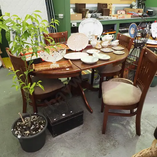 extending rubberwood dining table with 4 matching upholstered chairs H-750 W-1500 D-1070