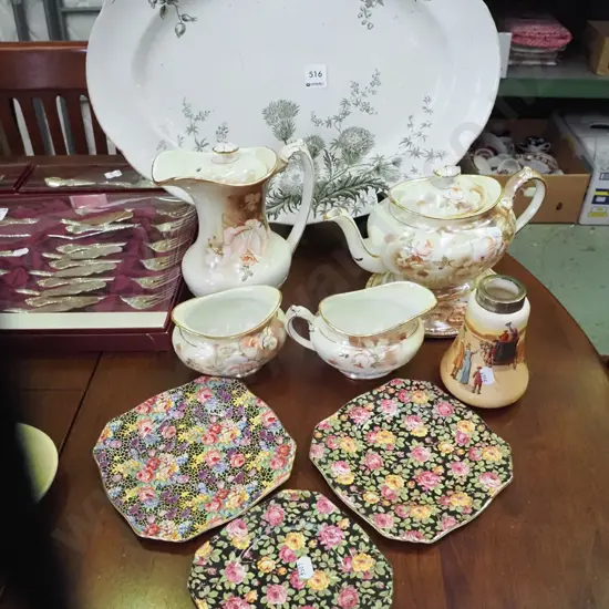 large Royal Doulton ashet, coffee pot, tea pot etc