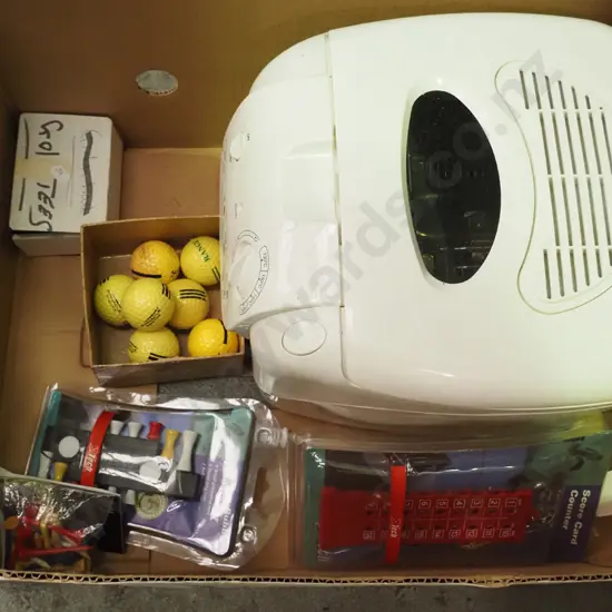 box; deep fryer golf balls, scorers etc
