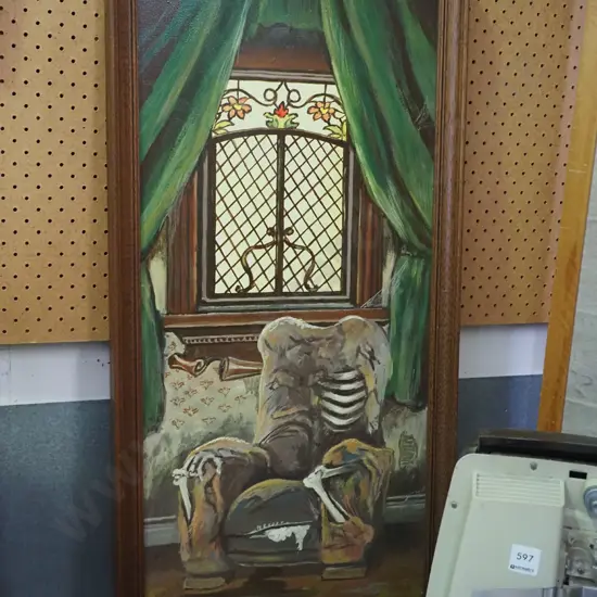 framed Judith Wolfe oil - armchair