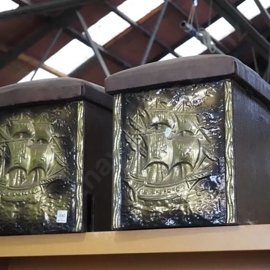 2x brass galleon wood boxes