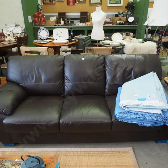 dark brown leather 3 seater settte - some scuffs