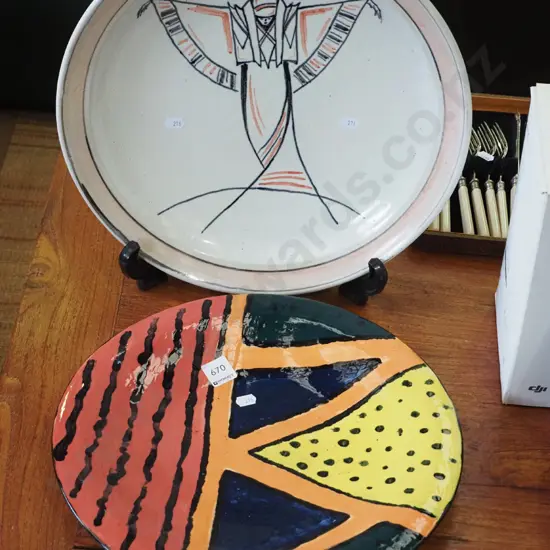 2x large studio pottery chargers