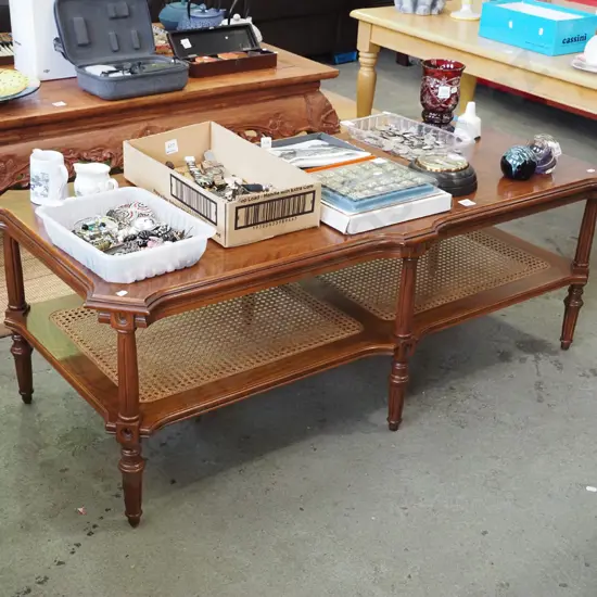 mahogany and bergere reproduction 2 tier coffee table H-430 W-1220 D-550