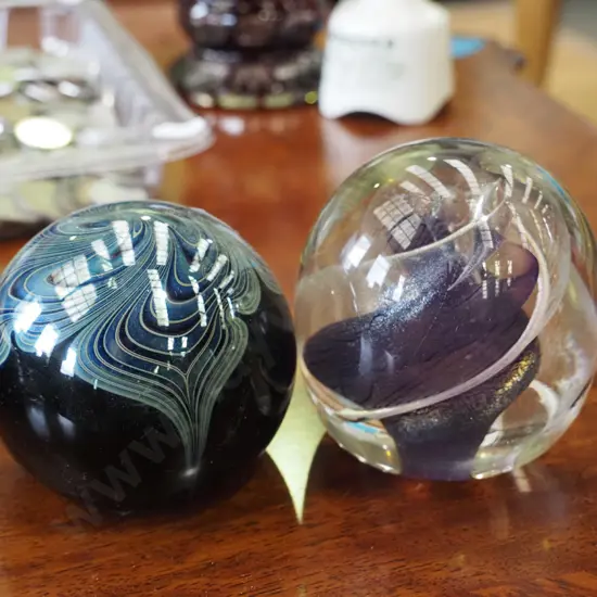 2x art glass paperweights