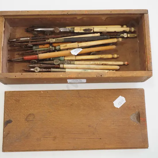 box; vintage bone and wood  handled ink pens
