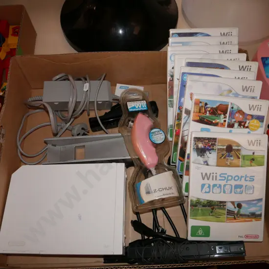 Nintendo wi with controllers and games