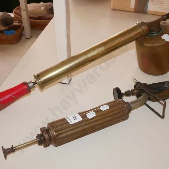 vintage brass blow torch and garden sprayer