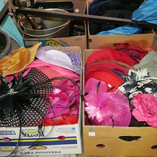 2x boxes of ladies hats - blue dots
