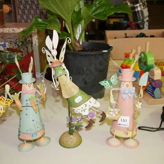 3x small metal ornaments - 2x Easter bunnies, rabbit angel