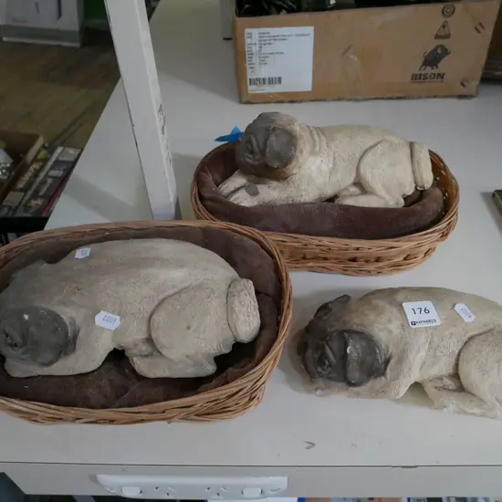 3x composite pug figurines