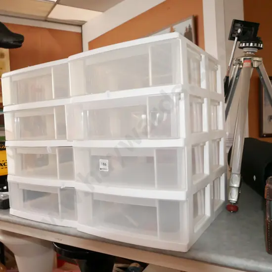 2x sets of Taurus 4 drawer plastic storage chests 