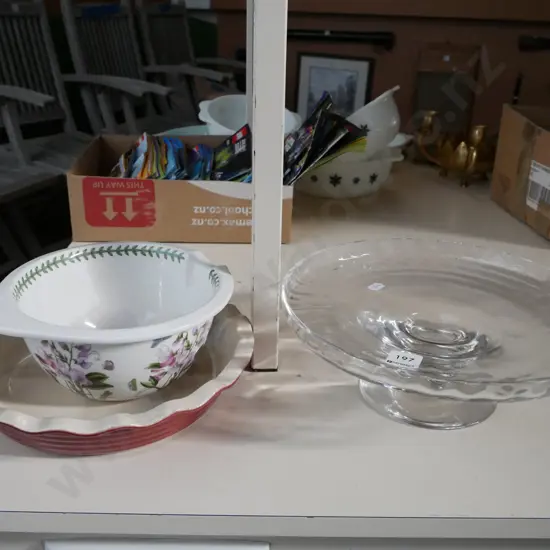 pie dish, Portmeirion pouring bowl, glass cake stand