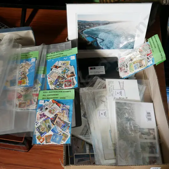 box; stamps, first day covers