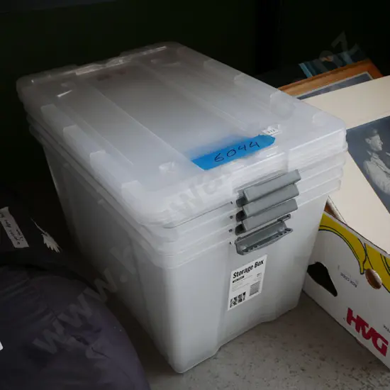 4x 50L clear lidded storage crates