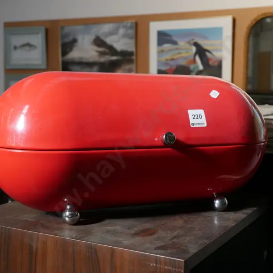 red metal breadbin