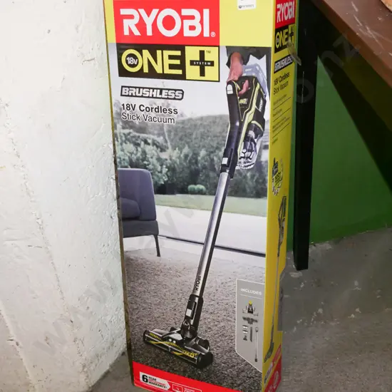 as-new boxed Ryobi 18V cordless stick vacuum - no battery