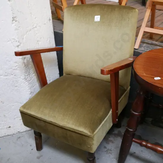 mid-century child's green velvet armchair