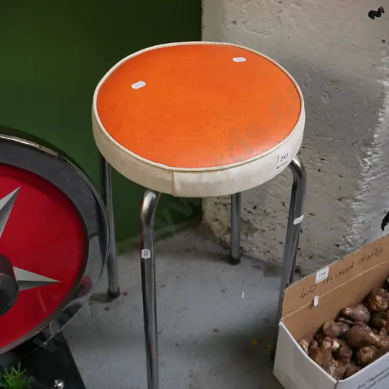 orange vinyl and chrome stool