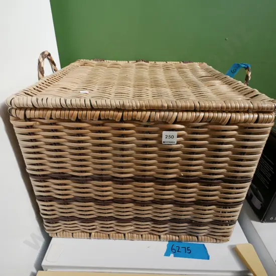 woven plastic cane double handled basket H-360
