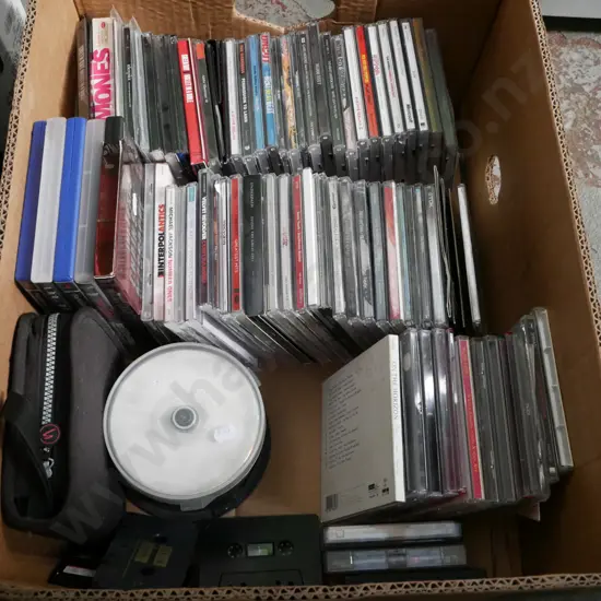 box of CDs, DVDs