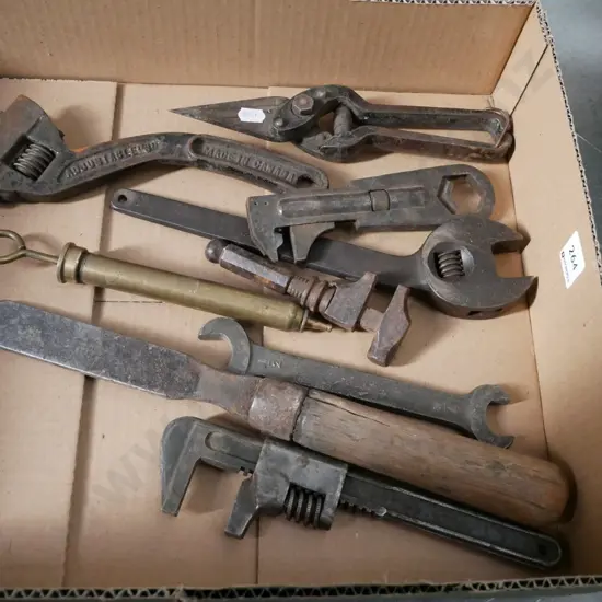 box of vintage hand tools