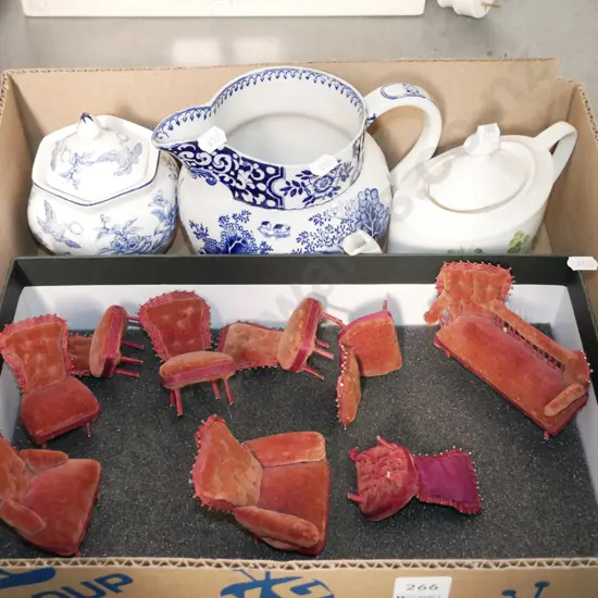 doll's house furniture, tea pot, jug etc