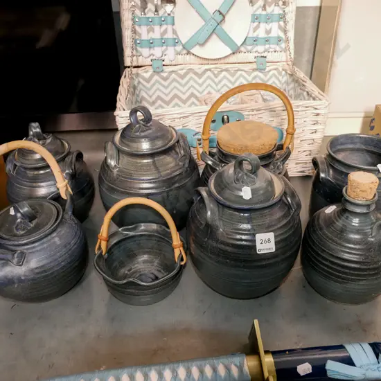 pottery items; tea pots, cansiters etc