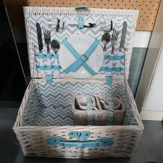 cane picnic hamper and contents