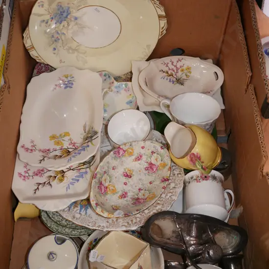 box; plates, jugs, cups, saucers etc