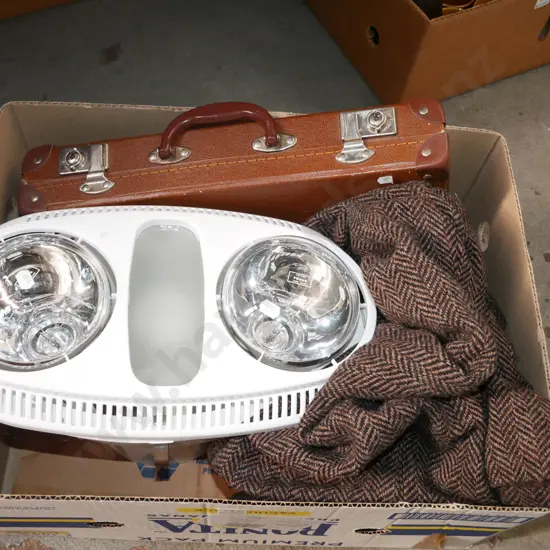 bathroom ceiling lights, small suitcase, woollen coat