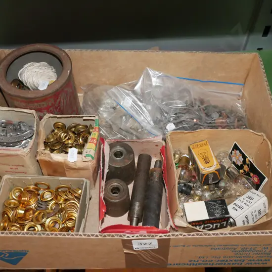 box; automotive light bulbs, rivets, domes etc