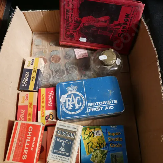 box; first aid kit, collector coins, herbs etc