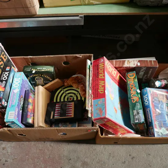 2x boxes; puzzles, games toys etc - red  dots