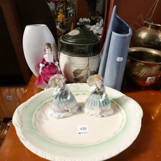 figurines, canister, vases, Newhall serving plate