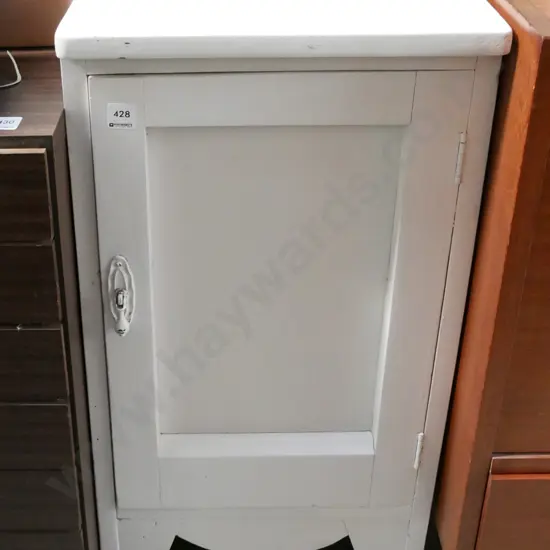 white painted single door pot cupboard 