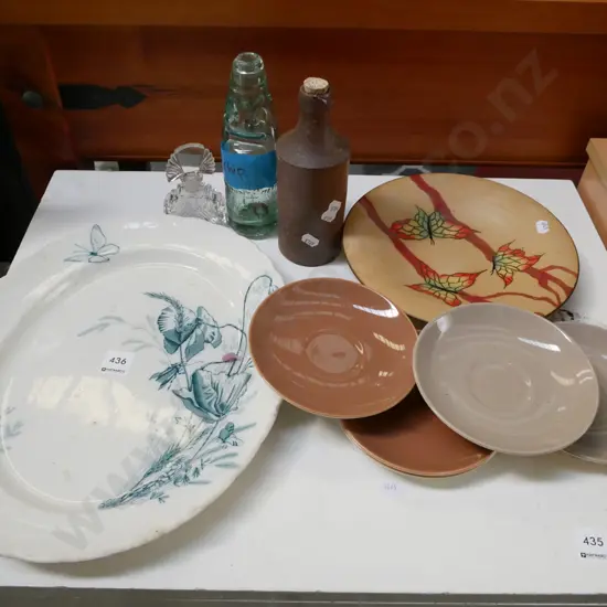 wall charger, vintage ashet, perfume bottle, stoneware bottle etc