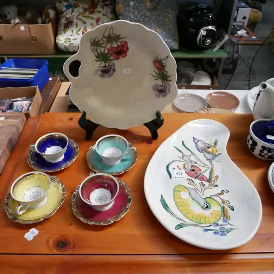 retro serving platters, German pottery demi-tasse 