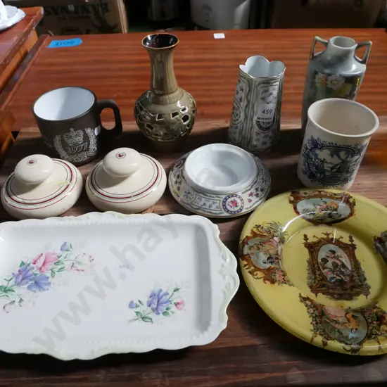 vases, glass plate, sandwich plate, 2x ceramic paperweights