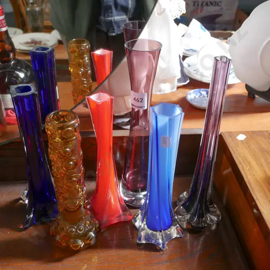 6x coloured glass vases Tallest H-260