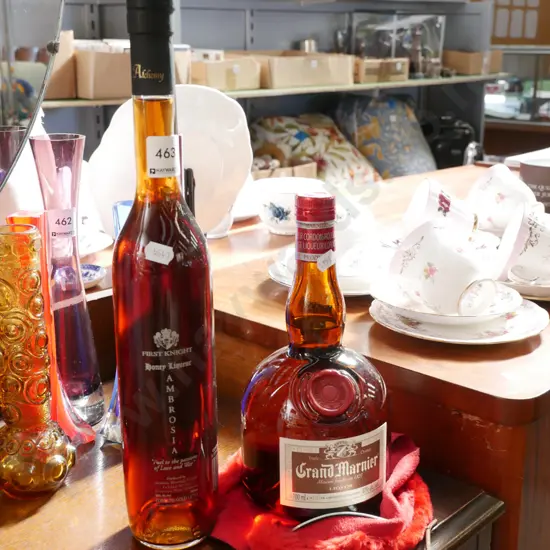 bottle of honey liqueur, bottle of grand Mariner - triple orange