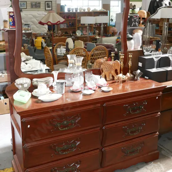 solid pine 6 drawer mirror back dresser H-1880 W-1430 D-520